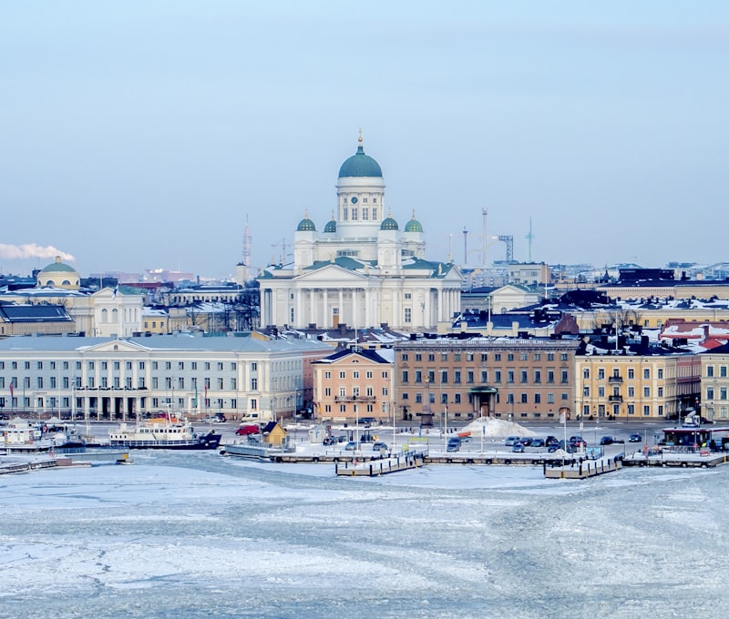 Helsinki South Harbour market with the Cathedral dome visible in the background