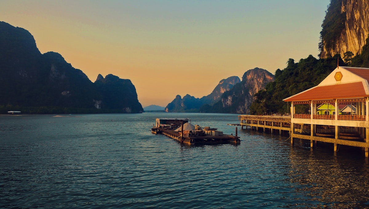Aerial view of Halong Bay Vietnam with limestone karsts and traditional junks