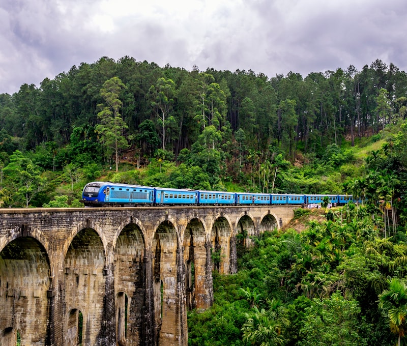 The scenic Kandy to Ella train passing through misty tea plantations